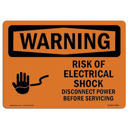 Signmission Safety Sign, OSHA WARNING, 3.5" Height, 5" Width, Risk Of Electrical Shock Disconnect, Landscape OS-WS-D-35-L-12822
